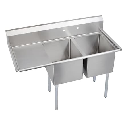 Elkay Standard Scullery Sink 2-Compartment 12 Deep Bowls 18 Left Drainboard 58.5 L X29.75 W X46.75 H 2C18X24-L-18X